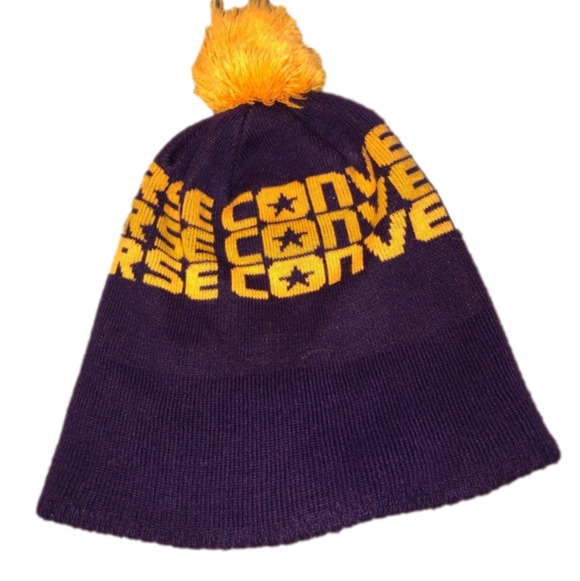 PURPLE Converse Toque Beanie w Yellow Print & Pompom - Picture 1 of 2
